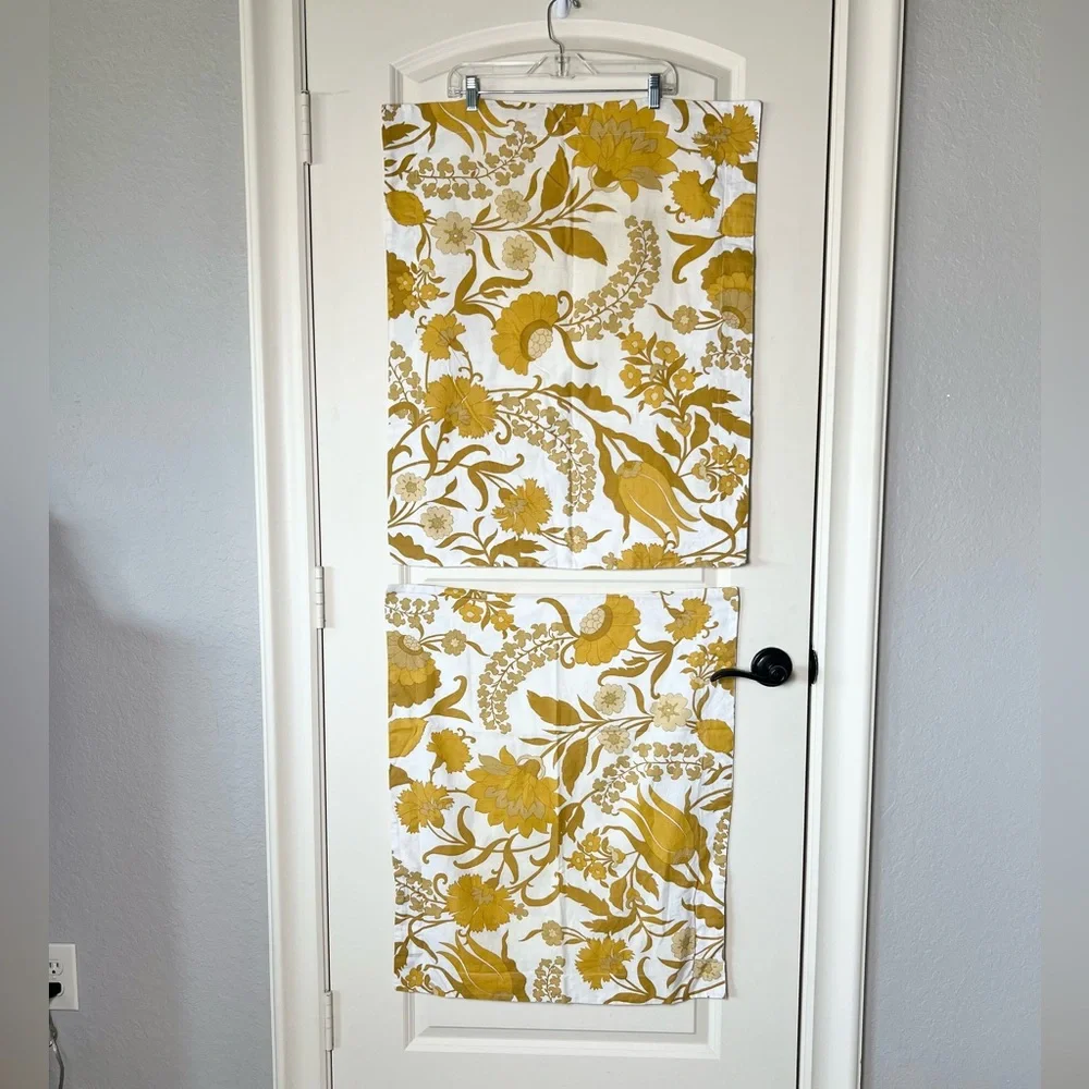 Pottery Barn Palampore Standard Shams - Gold & Tan Linen Blend Floral Set of 2